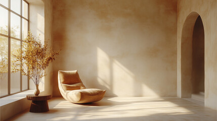 Serene Minimalistic Wellness Space with Neutral Tones and Natural Light