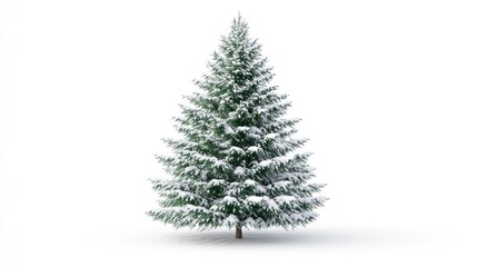 A large green spruce tree covered in snow representing the festive season depicted as a 2D cartoon illustration on a white background