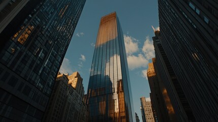 Skyscrapers Reflecting Golden Sunset Light