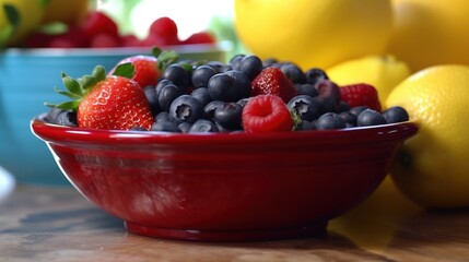 Fresh Berries in a Red Bowl