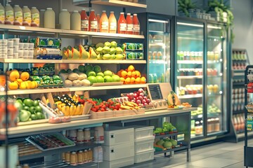 Fototapeta premium Well-stocked produce and dairy aisle in a store.