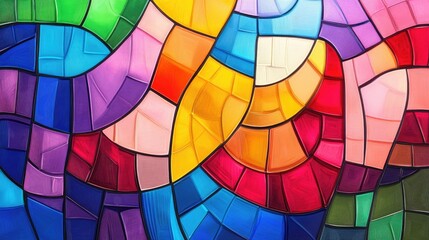 Obraz premium Abstract 2D cartoon illustration featuring a stained glass mosaic design as the background