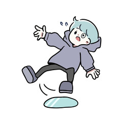 氷で滑って転びそうな男性のイラスト