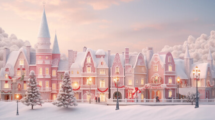 Obraz premium Enchanting Snowy Christmas Village in 3D Rendering