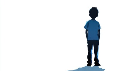 2D cartoon silhouette illustration of a young boy against a plain white backdrop