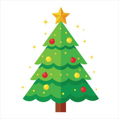 Decorated Christmas Tree with Balls and Stars for Festive Holiday Decor