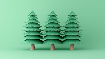 Fototapeta premium Minimalist Green Pine Trees 3D Render Nature Forest Holiday Christmas Illustration