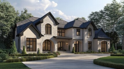 3D rendering of a house in a modern architectural style