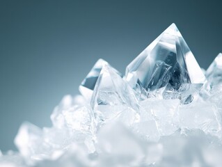 Obraz premium Close-up of beautiful transparent crystals on gray background.