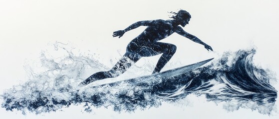 Naklejka premium Surfer navigates powerful waves with skillful precision