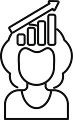 Line drawing of a businesswoman showing increased performance with growing bar chart and upward arrow