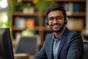 Smiling Tech Support Professional with Glasses and Headset