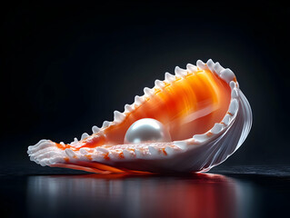 A stunning seashell with a pearl, capturing marine elegance and beauty in detailed photography.
