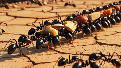 ants are carrying food back to the nest
