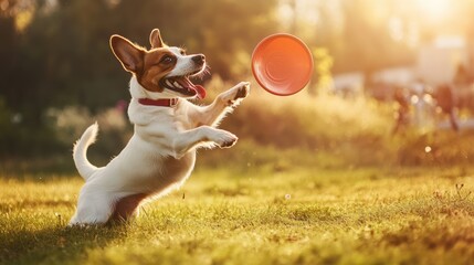 A Jack Russell Terrier Dog Jumping for a Flying Disc