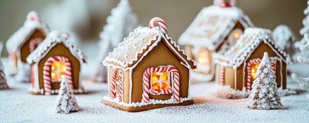 Obraz premium Delightful gingerbread houses adorned with icing and candy.