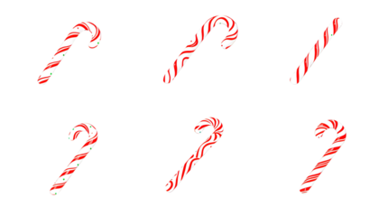 Festive Collection of Six Candy Canes on White Background, png