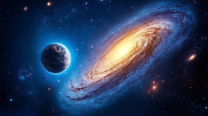 Obraz premium Stunning Spiral Galaxy Planet Cosmic Background Space Exploration Image