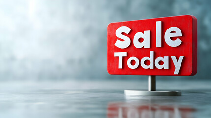 Bright red sign with white letters announcing a sale today, ideal for marketing and promotional materials.