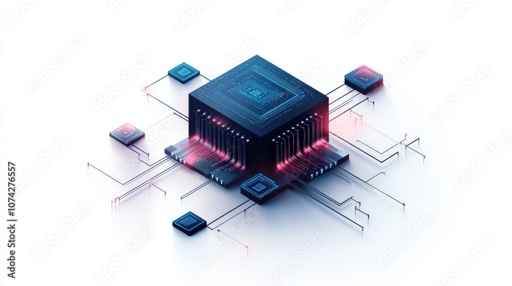 Aufkleber Futuristic Digital Technology Concept Featuring A Central Processing Unit Surrounded By Circuit Paths And Vibrant Light Effects In A Modern Design