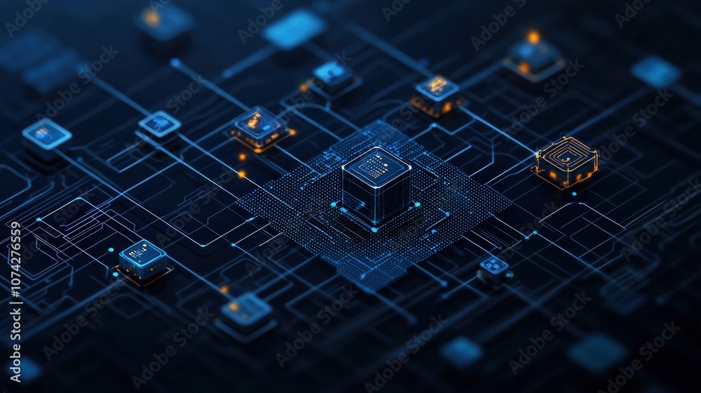 Aufkleber Abstract Technology Circuit Board Background with Glowing Elements and Digital Connections Representing the Concept of Data Processing and Networks