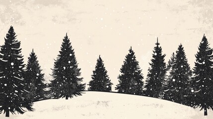 Fototapeta premium Coloring page featuring a black and white winter scene with snow covered trees