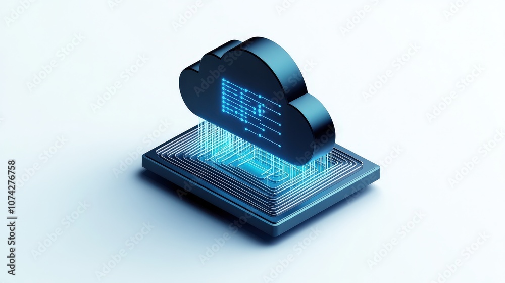Aufkleber 3d cloud computing icon with digital elements representing data transfer, storage, and modern techno