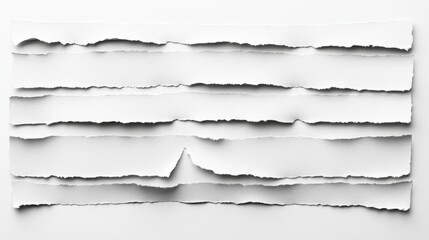 Fototapeta premium Torn White Paper Strips Isolated on White Background Ripped Paper Texture Craft Desig