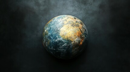 An Earth-like Egg with Golden Accents on a Black Background