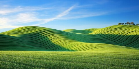 Obraz premium Landscape photograph vast green field clear blue sky Emerald Hills