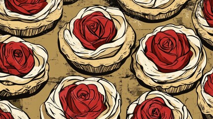 Coloring page of whimsical puff pastry shaped like apple roses Delightful dessert featuring apple pie design Fun illustration of homemade apple rose treats