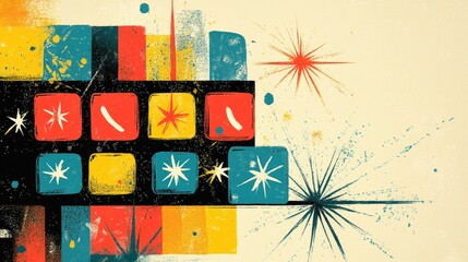 Retro illustration of a holiday calendar with decorative cubes and festive lights Winter celebration theme