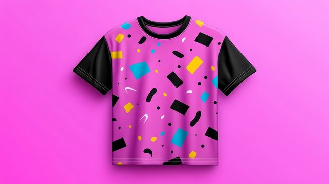 Trendy Pink Black Abstract Geometric T Shirt Mockup