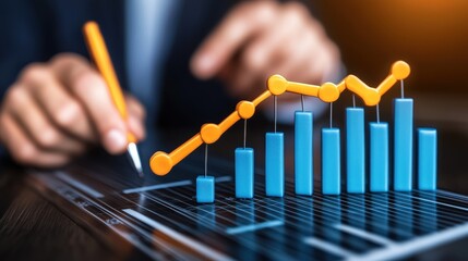 Businessman pointing at bar and line chart representation