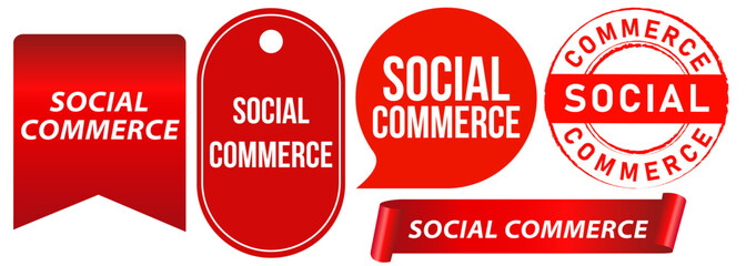 Social commerce commercial shop promotion public market advertisement retail media offer service stamp red badge sticker label emblem design icon set collection