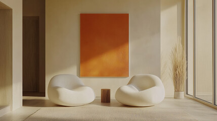 Scandinavian Loft Living Room with Orange Mock-Up Frame