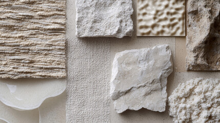 Obraz premium Feature materials that evoke specific sensory responses--soft wool, rough sandpaper, polished stone--to encourage a connection through implied texture and touch. 