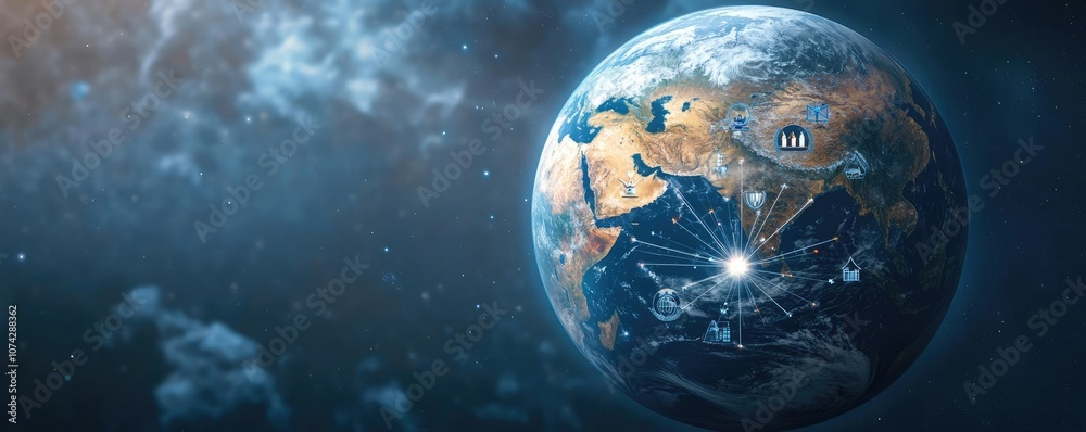 Aufkleber global network connections illuminated on earth's surface with dark background.