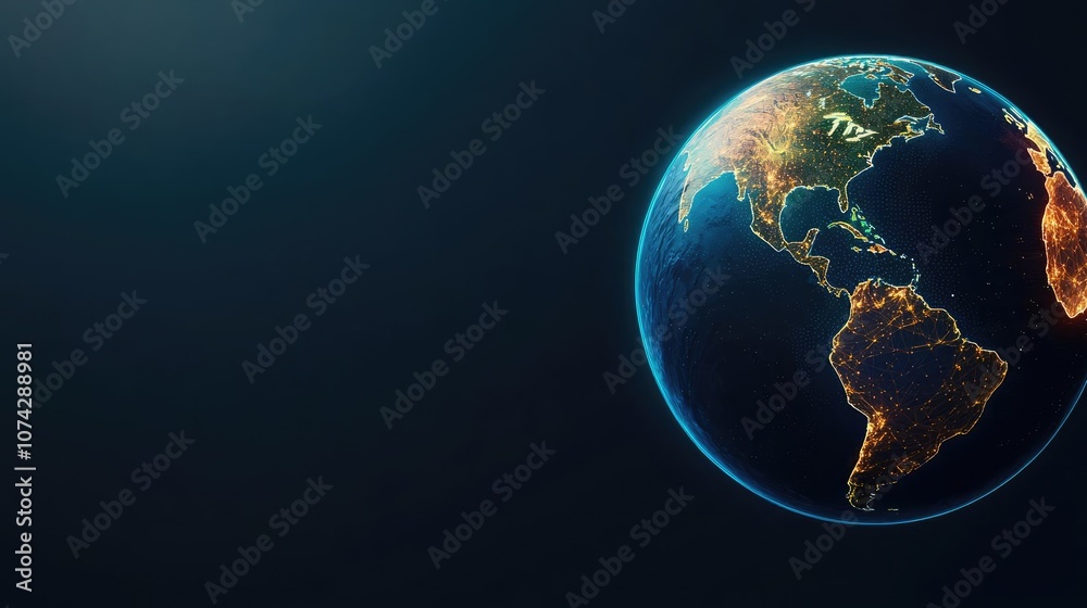 Poster close-up view of earth from space, highlighting continents and oceans against dark background.