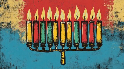 Retro illustration of a festive menorah with candles designed for a holiday coloring book