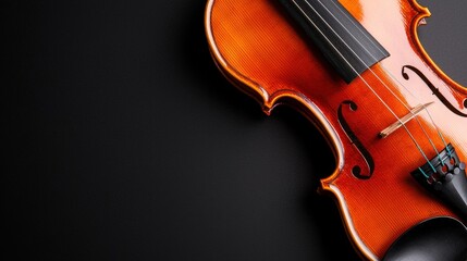 Fototapeta premium Vintage Wooden Violin on Black Background Music Instrument Classical Orchestra