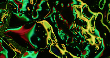 Iridescent background. Multicolor reflection. Fantasy fluctuating dispersion flow light spectrum fiction psychedelic wavy gradient deformed surface.