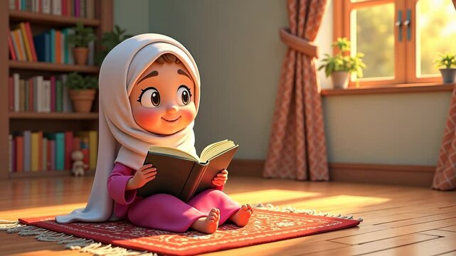 Little Girl Reading by the Window