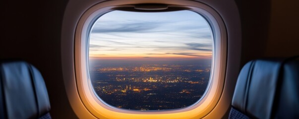 Fototapeta premium Scenic view from an airplane window during sunset.