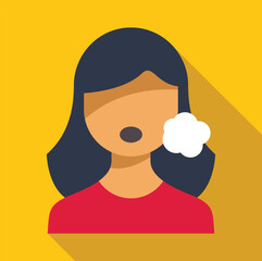 Toothache pain, inflammation or infection concept, woman feeling tooth pain, flat vector illustration with long shadow