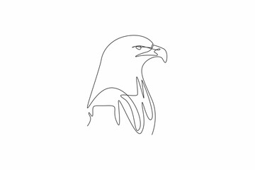 National Bird Day. Single continuous line drawing of impressive strong eagle head for company mascot and logo. Glared falcon staring ahead. Illustration graphic design vector
