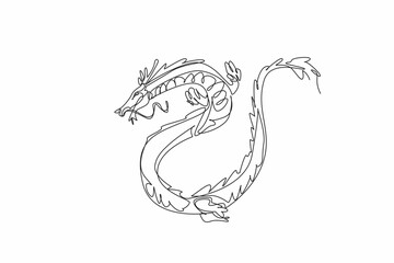 Appreciate a Dragon Day. One continuous line drawing of elegant legendary Chinese dragon of power and wisdom. Mythology giant flying creature. Scary mythical fantasy beast. Element for logo, poster