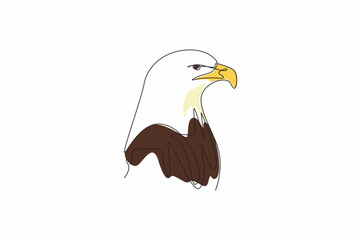 National Bird Day. Single continuous line drawing of impressive strong eagle head for company mascot and logo. Glared falcon staring ahead. Illustration graphic design vector