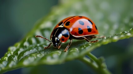 Fototapeta premium beautifull lady bug on leaves close up photo