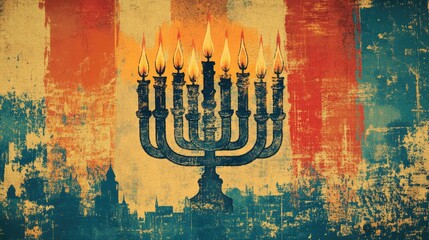 Retro illustration of a festive menorah with candles designed for a holiday coloring book